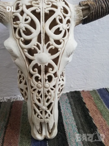 Резбован череп с разглобяеми Рога, снимка 3 - Декорация за дома - 50574311