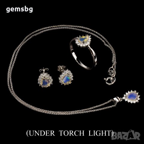 Сребърен комплект с естествен огнен опал и циркони