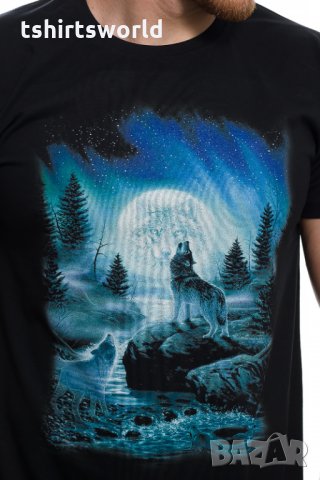 Нова мъжка тениска с дигитален печат Вълк, пълнолуние, Серия вълци, снимка 2 - Тениски - 28950295
