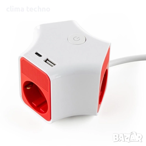 Разклонител с ключ, 3 гнезда, +2X USB порта тип А+C, снимка 1