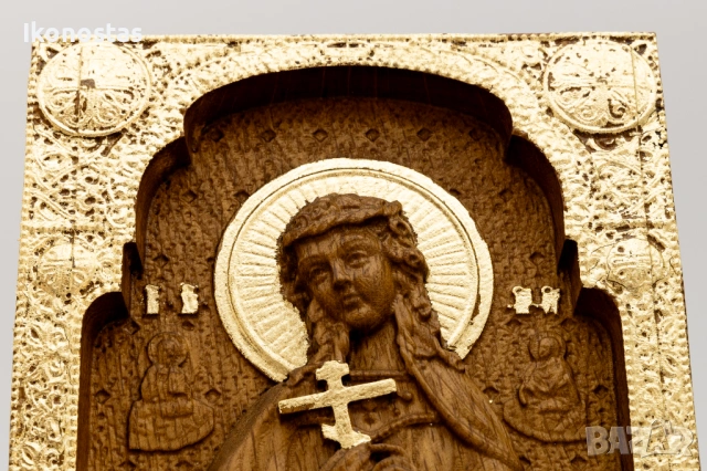 Релефна православна икона от дъб с позлата – Света Надежда, снимка 5 - Икони - 53224922