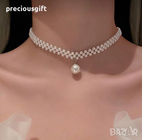 Комплект бижута с перли от две части - колие и обеци, снимка 2 - Бижутерийни комплекти - 52338667