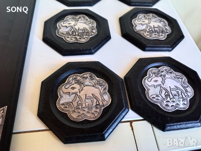 Прекрасен Поднос Със Подложки-Слончета, снимка 5 - Антикварни и старинни предмети - 53459581