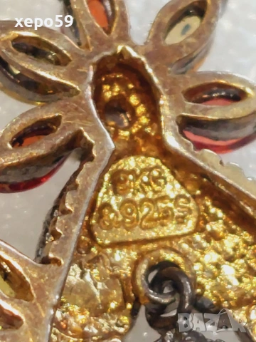 Дамски обеци с диаманти, рубини, сапфири, цитрини,тюркуази-сребро и злато, снимка 4 - Обеци - 53357467