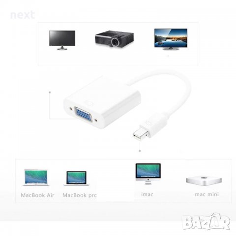 Преходник Mini DisplayPort към VGA + Гаранция, снимка 5 - Кабели и адаптери - 27376244