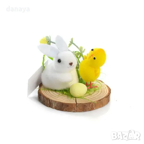 5836 Великденска украса зайче и пиле върху плочка, 8 см, снимка 4 - Декорация за дома - 49661230
