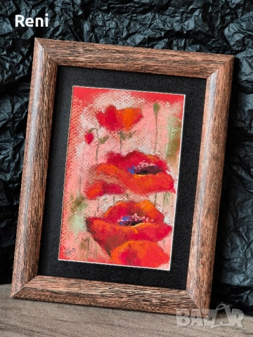 Макове, миниатюра, пастел, снимка 3 - Картини - 52453418
