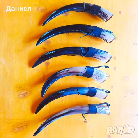 Гравирана чаша от естествен рог с кожен калъф , изцяло ръчна изработка. Викингска чаша , снимка 2 - Ръчно изработени сувенири - 48169305