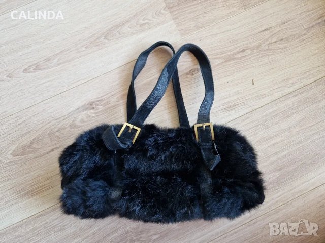 Нова черна чанта от естествена козина с леопардов принт, снимка 2 - Чанти - 48254735