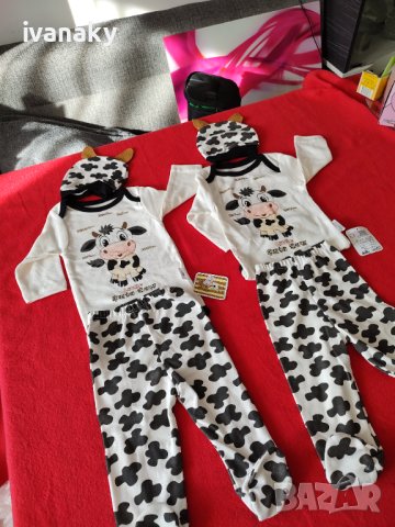Намалено от 36лв Бебешки комплект от 3 части, боди ританки, шапка Крава, снимка 10 - Комплекти за бебе - 43844369