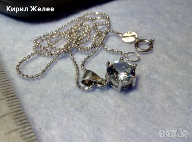 СТИЛНО НЕЖНО СРЕБЪРНО КОЛИЕ със СРЕБЪРЕН ПЕНДАНТ с ПРЕЛЕСТЕН ФИАНИТ СРЕБРО 925 с БЯЛА ПОЗЛАТА 40206, снимка 2 - Колиета, медальони, синджири - 50417289
