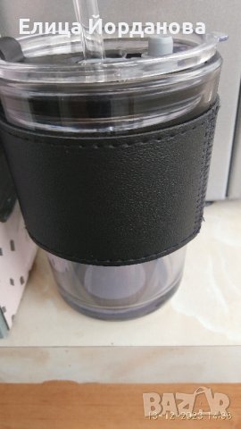 нова стъклена чаша със сламка, снимка 3 - Чаши - 43395665