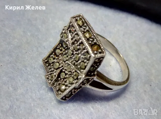 РАЗКОШЕН МАРКАЗИТЕН СРЕБЪРЕН ПРЪСТЕН СРЕБРО 925 с БЯЛА ПОЗЛАТА ИНКРУСТИРАН с КАМЪНИ МАРКАЗИТ 49114, снимка 11 - Пръстени - 49351687