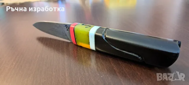 ръчно изработен нож от дамаска стомана и биволски рог Дамаск ножче, снимка 13 - Ножове - 48080089