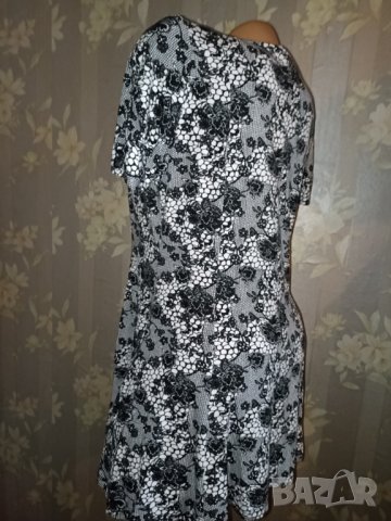 M&S- L, XL/ UK 16-Къса рокля или туника в черно бял флорален принт от трико, снимка 5 - Туники - 40532767