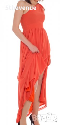 TFNC Нова официална дамска дълга рокля с едно рамо и цепка цвят корал, снимка 1 - Рокли - 32435798