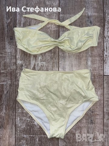 Нов висока талия светло зелен светло резедав бански костюм сет от две части брокат лек блясък , снимка 12 - Бански костюми - 40761480