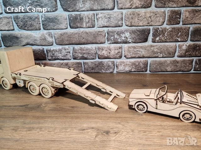 Комплект дървени модели - Камион за пътна помощ и автомобил – Craft Camp, снимка 3 - Коли, камиони, мотори, писти - 52739165