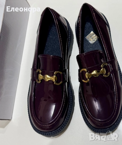 Дамски винено червени мокасини с метален декор, снимка 3 - Дамски елегантни обувки - 52190422