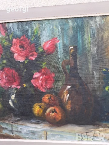 голяма стара картина натюрморт , снимка 5 - Картини - 51392256