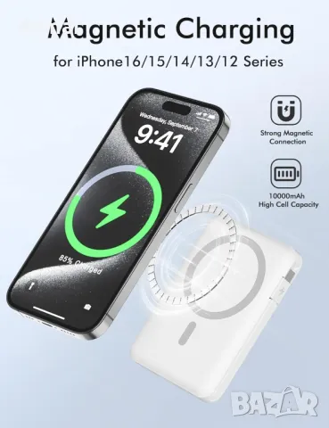 Външна батерия, Магнитно безжично преносимо зарядно устройство 10000mAh, снимка 2 - Външни батерии - 50375493