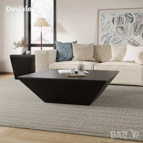 Модерна Минималистична дървена трапецовидна холна масичка за кафе с място за съхранение, дъбов фурни, снимка 14 - Маси - 48397525