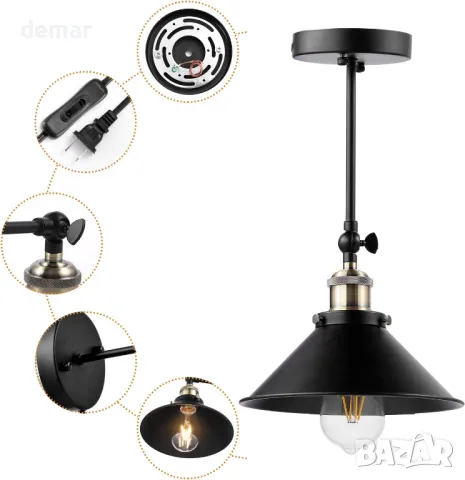 LABOREDUCER Комплект от 2 LED стенни лампи с батерии, черни, с дистанционно, безжични, индустриални, снимка 6 - Лампи за стена - 49861421