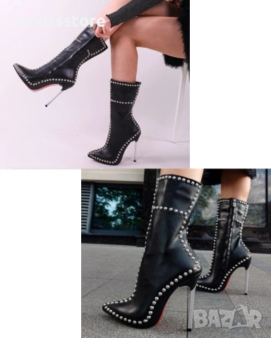 Боти на ток - черна кожа - BT22