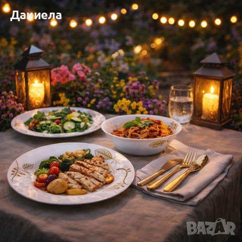 Стил и изтънченост за всяка трапеза - Комплект чинии 24 части с елегантен листен дизайн, снимка 2 - Сервизи - 53309609