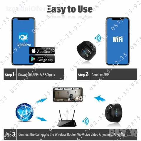 Мини WIFI IP скрита,шпионска, охранителна камера.  Бебефон Mini HD Camera, снимка 3 - IP камери - 49328449