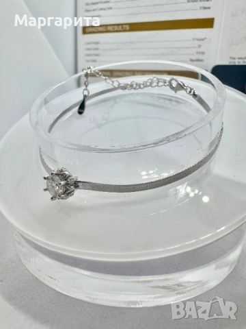 Сребърна гривна с мойсанит (диамант ) 0.5 карата, снимка 8 - Гривни - 52059314