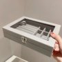 Сива кадифена кутия за съхранение на бижута със стъклен прозорец и органайзер, снимка 5