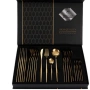 Комплект прибори за хранене в златист цвят от 24 части с луксозен дизайн и магнитна кутия., снимка 2