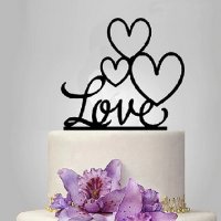 Love 3 сърца твърд акрил черен топер украса декор за торта, снимка 1 - Други - 26605275