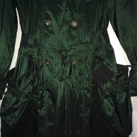 Френски нов бутиков шлифер тренч L Clara Couture зелен черно райе, снимка 10 - Шлифери - 27283202