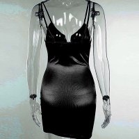 Къса черна сатенена елегантна официална рокля, снимка 4 - Рокли - 26543918