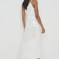 Pretty Lavish дълга рокля с пайети, сребрист/бяла, едно рамо, р-р S, снимка 4 - Рокли - 43857189