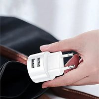 Usams Travel Charging Set Send-Tu Series (T20 Dual USB Round Charger+U35 Type-C cable) White, снимка 4 - Оригинални зарядни - 43758262