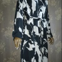 H&M - XL,XXL Чудесна дълга рокля в цвят екрю и черно, снимка 1 - Рокли - 43112853