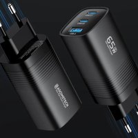 Бързо зарядно GaN USB, USB Type C зарядно ASOMETECH 65W PD, 45W PPS QC3.0., снимка 2 - Оригинални зарядни - 43409104