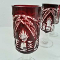  кристални чаши цветен червен кристал, снимка 2 - Антикварни и старинни предмети - 28766260