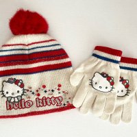 Сет от шапка и ръкавици Hello Kitty, снимка 1 - Шапки, шалове и ръкавици - 43398987