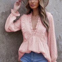 Дамска елегантна блуза в розово, снимка 5 - Блузи с дълъг ръкав и пуловери - 39448430