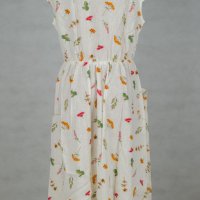 Ленена рокля в екрю с флорален принт марка NATALEE XL, снимка 2 - Рокли - 39346122