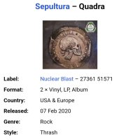 SEPULTURA-- QUADRA -двойна плоча  Издание USA/EUROPE -2020г Нова двойна плоча ,с целофана Цена-70лв, снимка 3 - Грамофонни плочи - 43104197