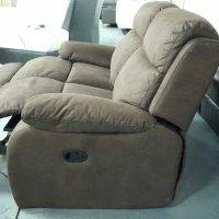 Кафяв диван от плат двойка с ръчен релаксиращ механизъм, снимка 10 - Дивани и мека мебел - 40627761