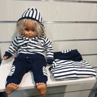 Нов бебешки моряшки ватиран комплект от две части на тъмносиньо и бяло райе, снимка 12 - Комплекти за бебе - 28336158