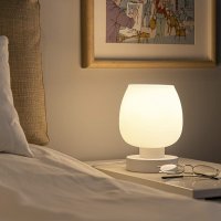 ONEWISH Нощна LED лампа с абажур от бяло опалово стъкло, снимка 3 - Лед осветление - 44071655