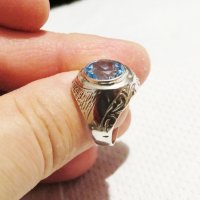 Стар  мъжки сребърен пръстен с голям камък - аквамарин - стар внос от Щатите ., снимка 2 - Пръстени - 32351178