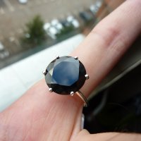 Нов сребърен пръстен с обсидиан, халка 2см, снимка 1 - Пръстени - 43854476